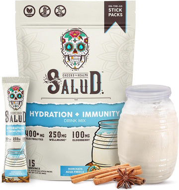 Salud 2-In-1 Hydration And Immunity Electrolytes Powder, Watermelon Margarita - 15 Servings, Agua Fresca Drink Mix, Elderberry, Dairy & Soy Free, Non-Gmo, Gluten Free, Vegan, Low Calorie, 1G Sugar