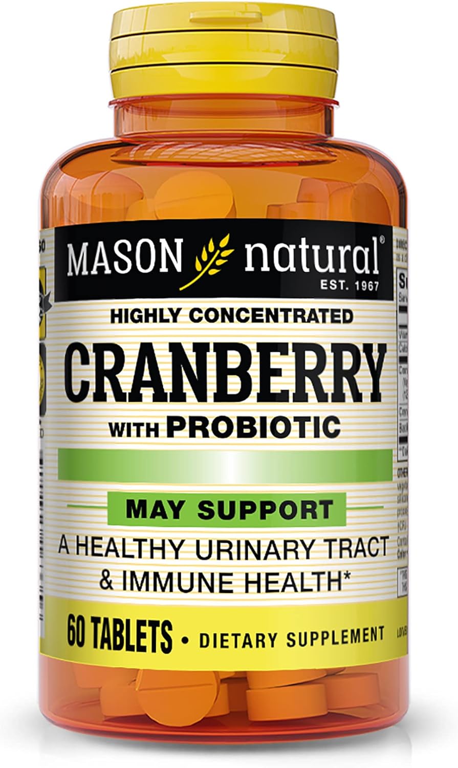 MASON NATURAL Cranberry with Probiotic, Calcium and Vitamin C, Highly Concentrated - Supports Antioxidant and Immune Health, Maintains a Healthy Urinary System, 60 Tablets