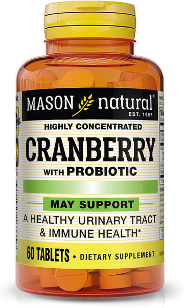 MASON NATURAL Cranberry with Probiotic, Calcium and Vitamin C, Highly Concentrated - Supports Antioxidant and Immune Health, Maintains a Healthy Urinary System, 60 Tablets