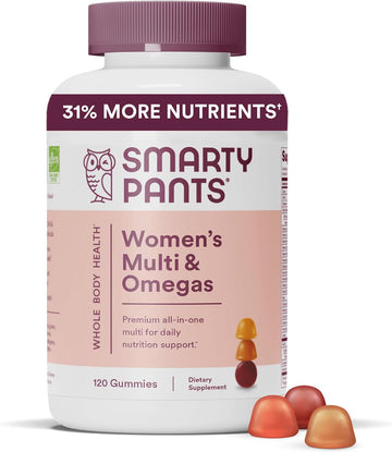 SmartyPants Women's Multivitamin Gummies: Omega 3 Fish Oil (EPA/DHA), Methylfolate, CoQ10, Vitamin D3, C, Vitamin B12, B6, Vitamin A, K & Zinc, Gluten Free, 120 Count (20 Day Supply)