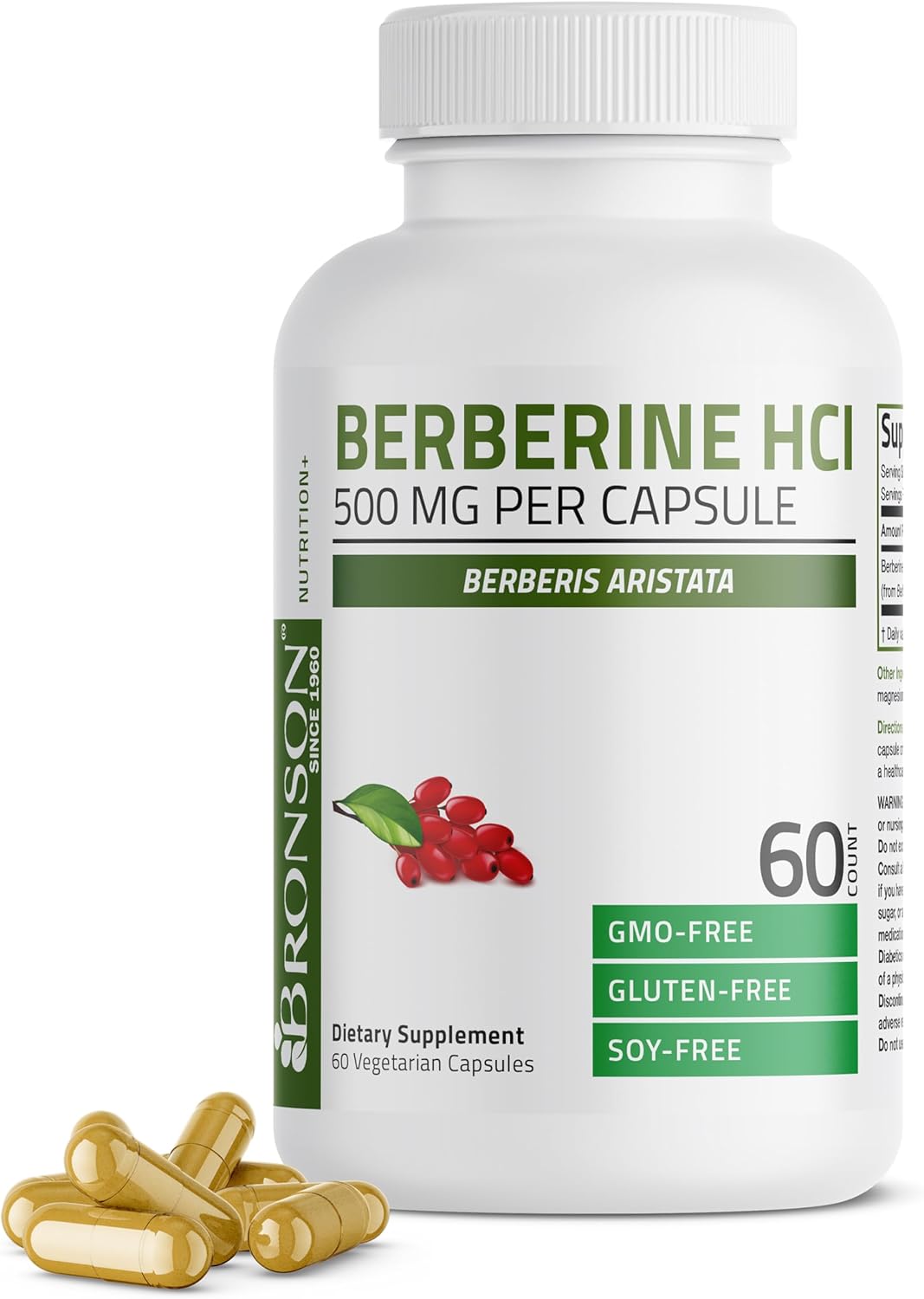 Bronson Berberine As Berberine Hci Berberis Aristata 500Mg Per Vegetarian Capsule Non-Gmo, 60 Vegetarian Capsules