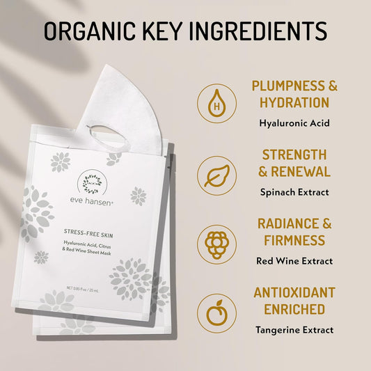 Eve Hansen Skincare Set: 5 Hyaluronic Face Mask Sheets & 8 Oz Organic Rose Water Spray – Deep Hydration, Antioxidant Care & Refreshing Toner – Set Of 2 Products For All Skin Types