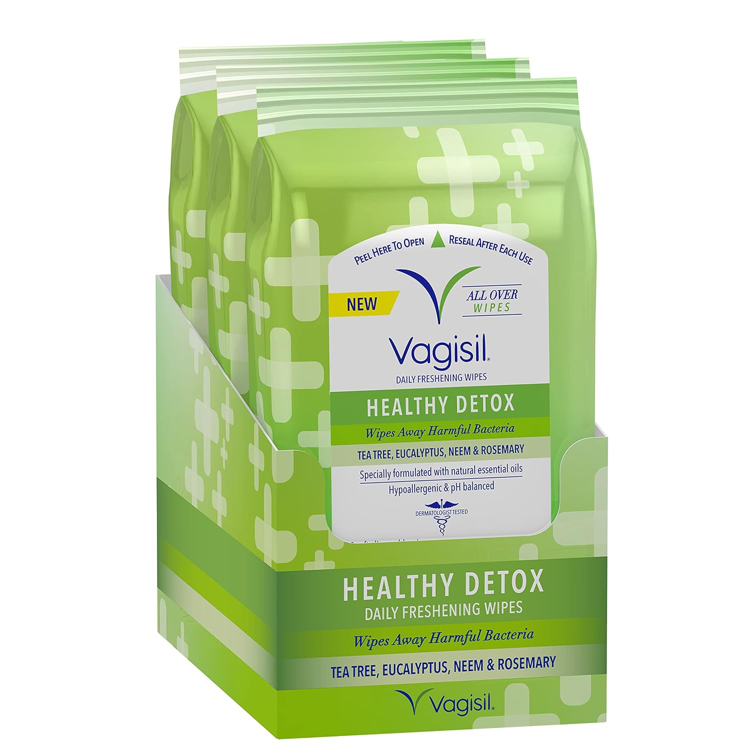 Vagisil Wipes For All Over Cleaning, Health Detox, Formulated With Essential Oils, 20 Wipes In A Re-Sealable Pouch (Pack Of 3)