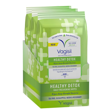 Vagisil Wipes For All Over Cleaning, Health Detox, Formulated With Essential Oils, 20 Wipes In A Re-Sealable Pouch (Pack Of 3)