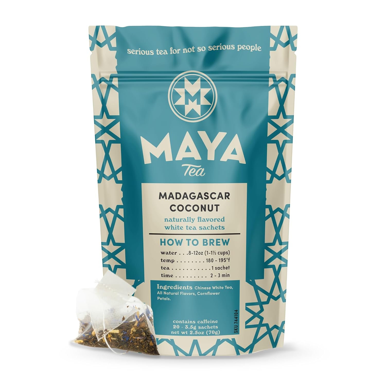 Maya Tea Madagascar Coconut White Tea Sachets, Contains Caffeine, All Natural, Pack Of 20