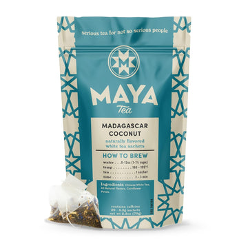 Maya Tea Madagascar Coconut White Tea Sachets, Contains Caffeine, All Natural, Pack Of 20