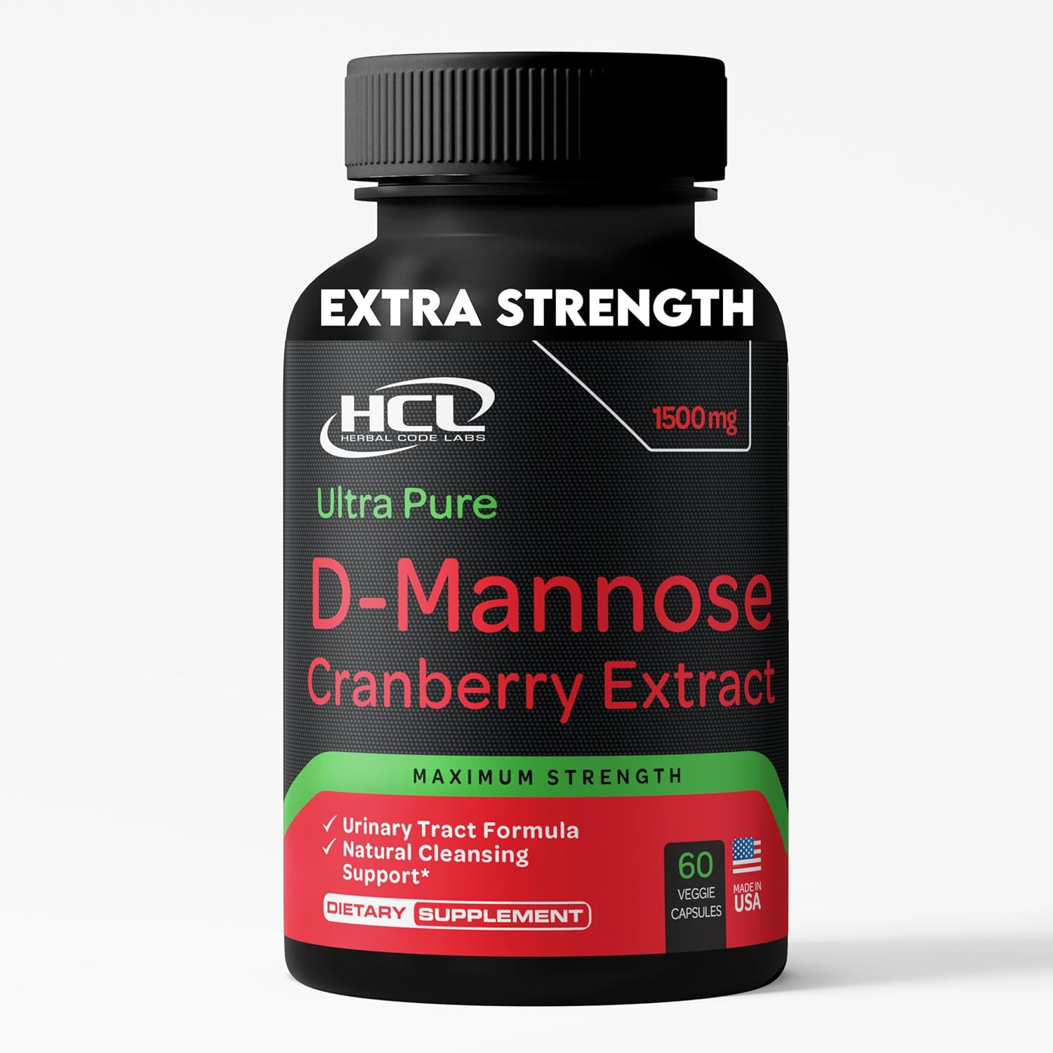 D-Mannose With Cranberry Extract Capsules 1500Mg Super Strength Pills – Fast-Acting Uti Urinary Tract – Bladder Health Supplement