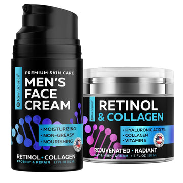 Men'S Skincare Essentials - Day & Night Men Cream & Anti Aging Face Moisturizer - Collagen Vitamins E & A And Avocado Oil Facial Moisturizer 1.7Oz And Retinol Cream With Collagen Vitamin E, Hyaluronic