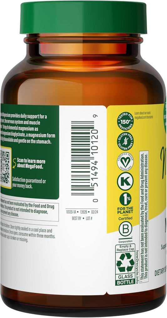 Megafood Magnesium - Supports Heart & Nervous System - Magnesium Supplement With Fermented Magnesium Glycinate - Vegan, Gluten-Free, Non-Gmo And Kosher - Made Without 9 Food Allergens - 90 Tabs