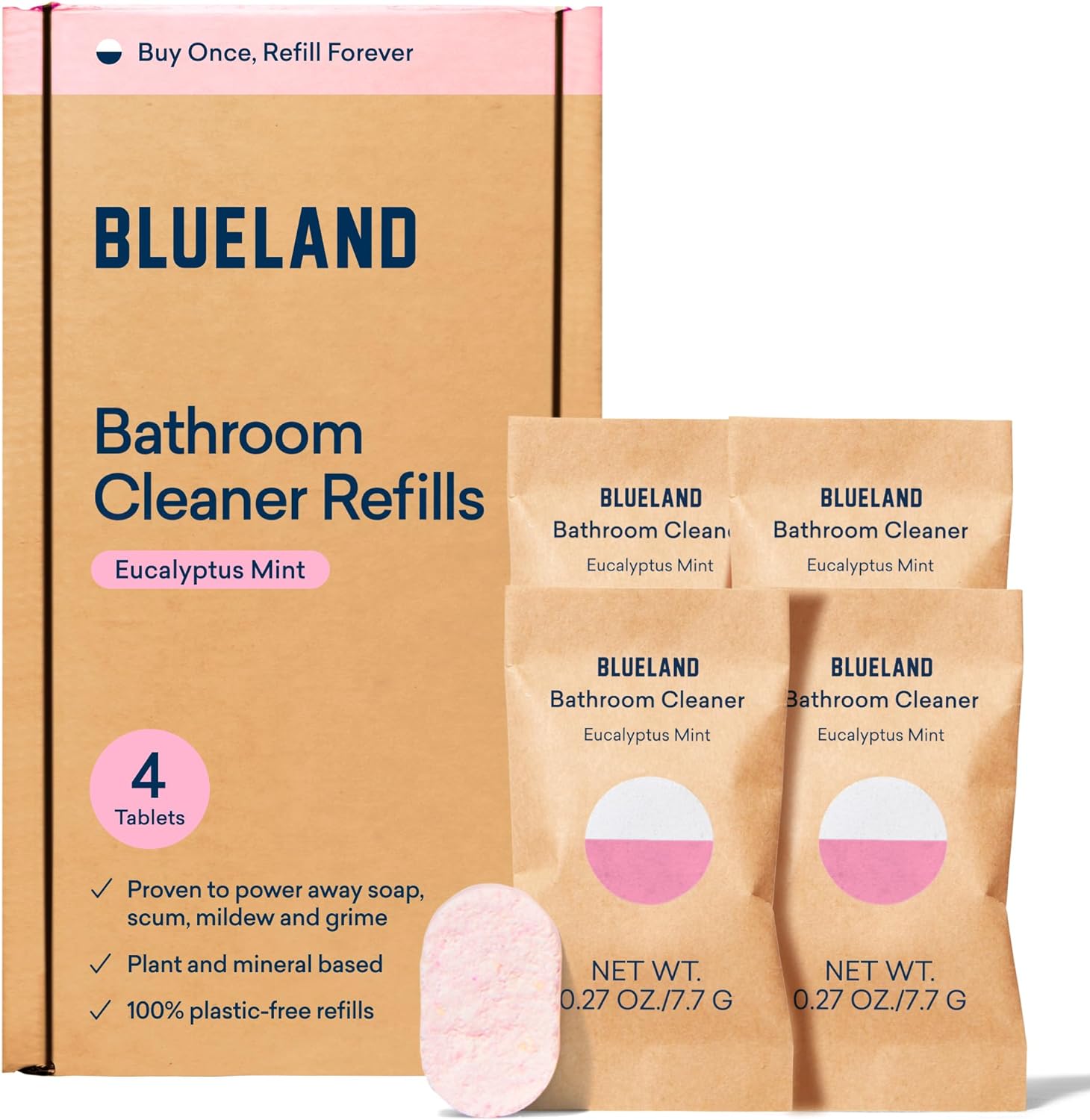 Blueland Bathroom Cleaner Refill Tablet 4 Pack | Eco Friendly Products & Cleaning Supplies - Eucalyptus Mint Scent | Makes 4 X 24 Fl Oz Bottles (96 Fl Oz Total)