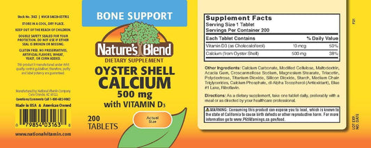 Nature'S Blend Oyster Shell Calcium With D3 200 Tabs