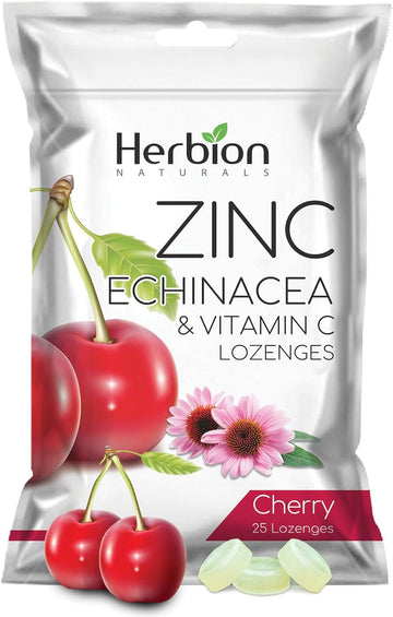 Herbion Naturals Zinc, Echinacea and Vitamin C Lozenges with Natural Cherry Flavor - 25 CT ? Dietary Supplement ? Supports Immune System ? Promotes Overall Good Health for Adults and Children 5+