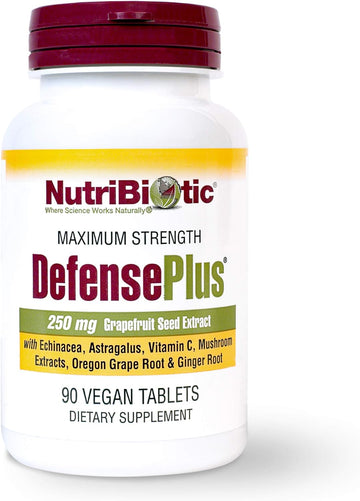 NutriBiotic ? DefensePlus, 90 Tablets - 11 in 1 Immune Support with Vitamin C, Zinc, Grapefruit Seed Extract, Echinacea, Astragalus Root & Immune Boosting Extracts & Mushrooms - Vegan & Gluten Free