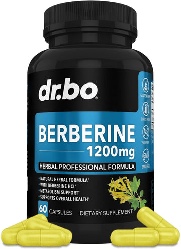 Berberine Supplement Capsules - 1200mg Berberine HCL Supplement for Healthy Metabolic Support - Premium Berberine HCL 600mg Per Capsule, Pure Berberine 1200mg Supplements for Women & Men - 60 Pills