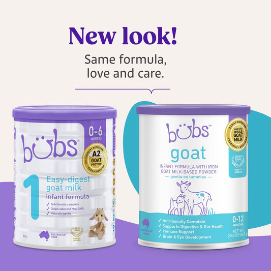 Bubs Whole Goat Milk Formula With Iron, Goat Milk-Based Powder, For Infants 0-12 Months, Made With Non-Gmo Goat Milk, 20 Oz