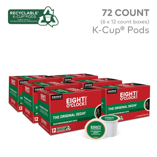 Eight O'Clock Cofee Original Decaf, Keurig Single Serve K-Cup Pods, 72 Count (6 Packs of 12)