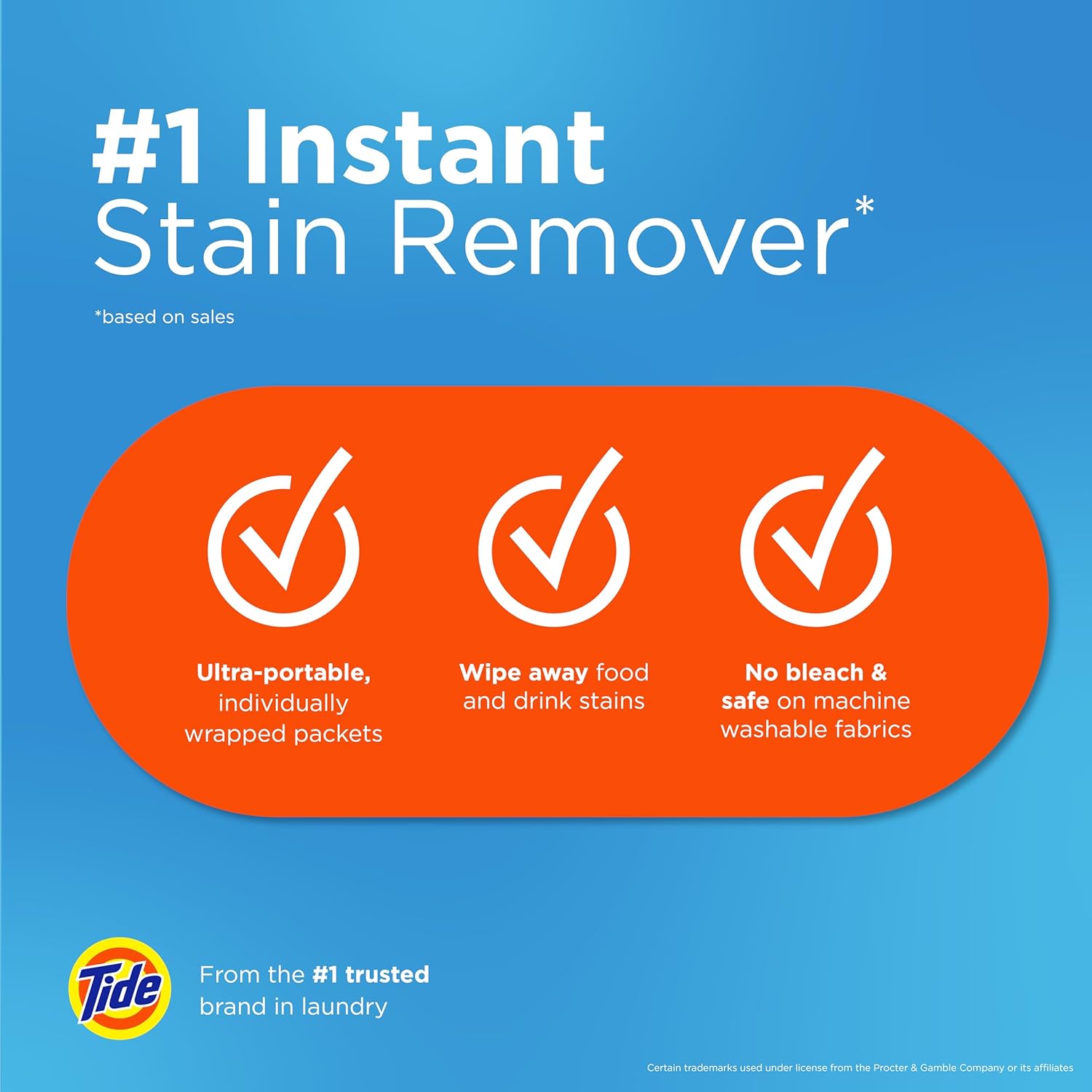 Tide Stain Remover For Clothes, Tide To Go Wipes, Instant Stain Remover For Clothes, Travel & Pocket Size, 20 Count