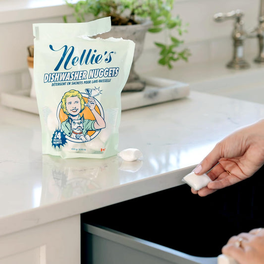 Nellie's Dishwasher Nuggets - Dishwasher Detergent Pods - Plant-Based, Residue-Free, Septic Safe, and Phosphate-Free (24 Pack)