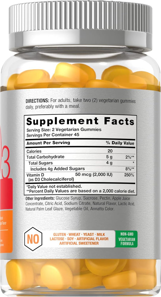 Horbäach Vitamin D3 2000Iu Gummies | 90 Count | Vegetarian | Pineapple Flavor | 50 Mcg | Non-Gmo, Gluten Free Vitamin D Supplement