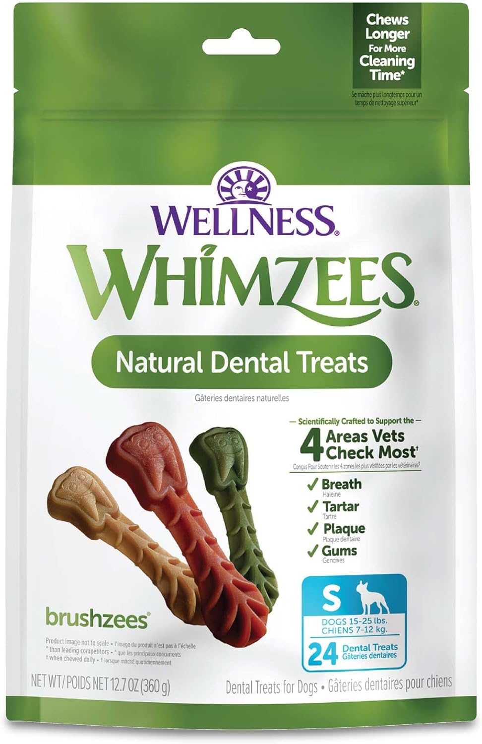 Whimzees By Wellness Small Dental Chews For Dogs, Grain-Free, No Artificial Colors, Freshens Breath, Long-Lasting Treats, Vohc Accepted, 24 Count(Pack Of 1)