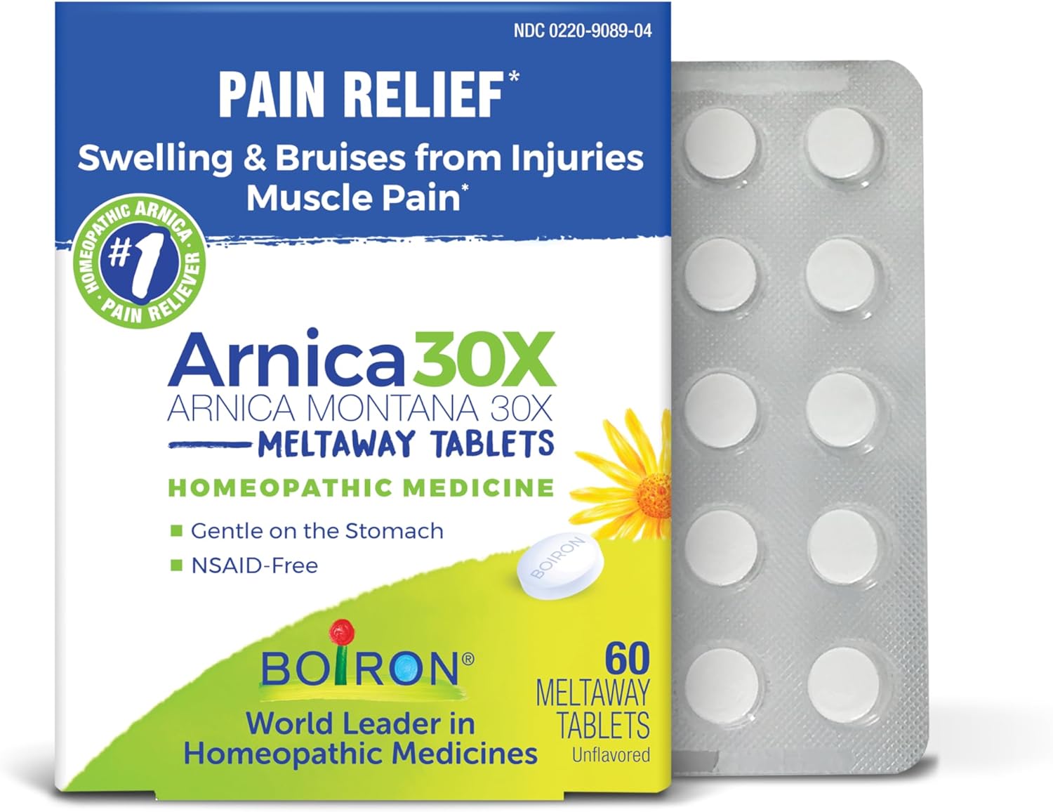 Arnica 30X Tablets For Pain Relief From Muscle Pain, Joint Soreness, Swelling From Injury Or Bruises - 60 Count