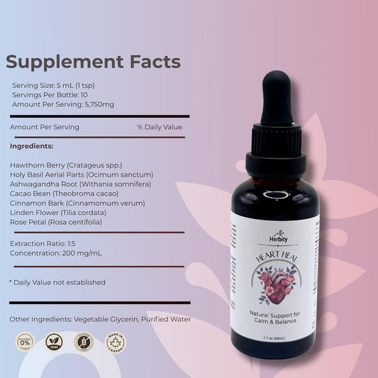 Heart Heal – Natural Support For Calm & Balance With Holy Basil, Rose & Hawthorn – Gentle Herbal Drops For Relaxation & Emotional Wellness (1.7 Fl Oz)