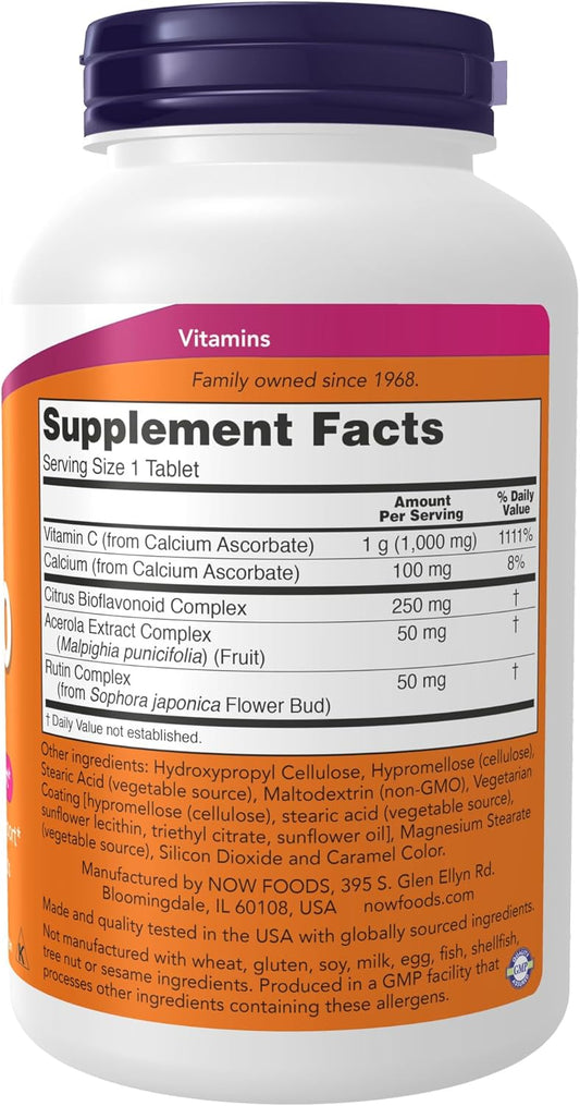 NOW Supplements, Vitamin C-1000 Complex with 250 mg of Bioflavonoids, Buffered, Antioxidant Protection*, 180 Tablets