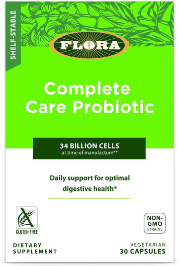 Flora - Shelf-Stable Complete Care Probiotic with 34 Billion CFU, Contains Lactobacillus and Bifidobacterium Strains, Non GMO Strains, Gluten Free, 30 Vegetarian Capsules