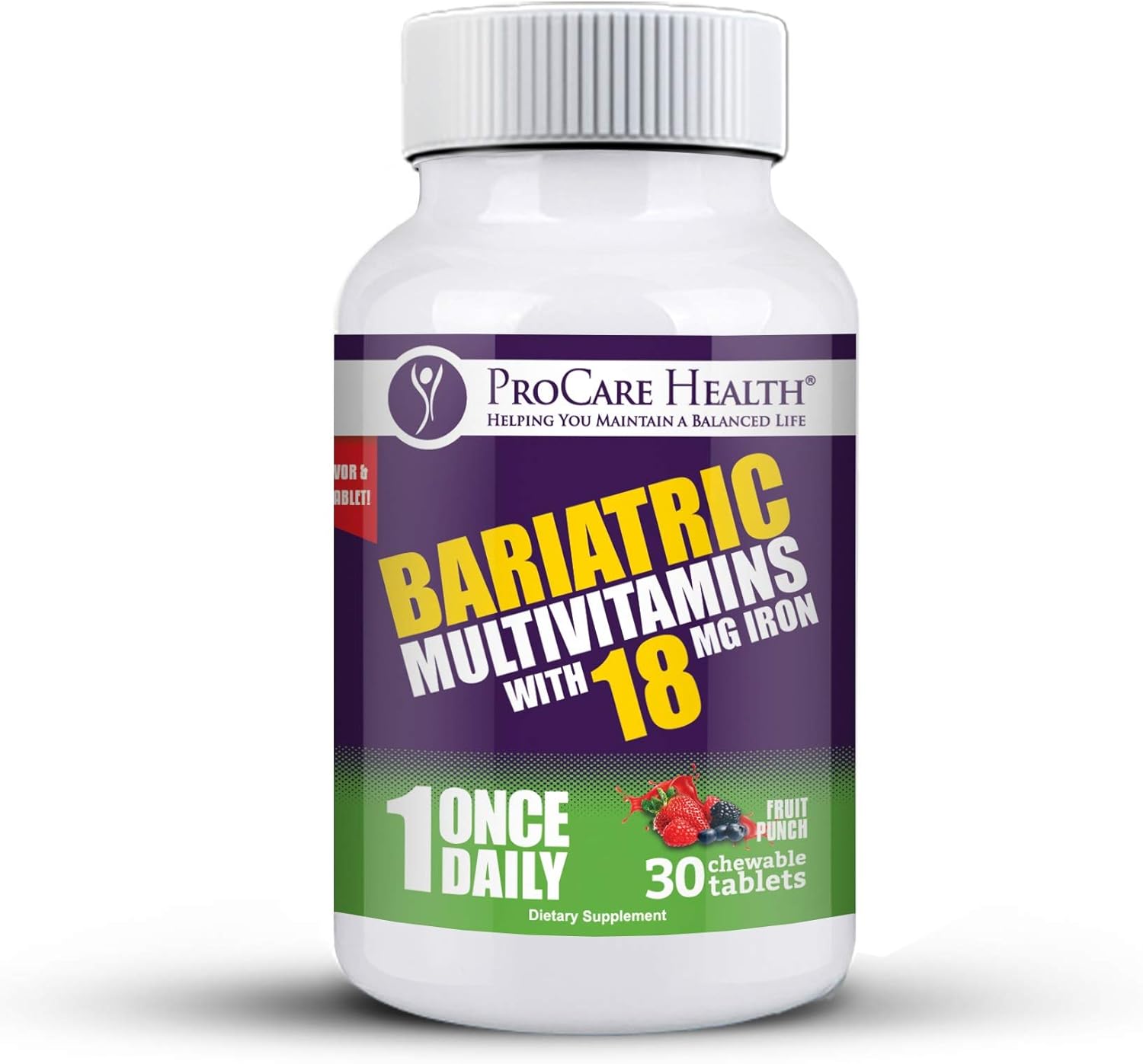 Once Daily Bariatric Multivitamin | Chewable | 18Mg L Fruit Punch | 30 Count