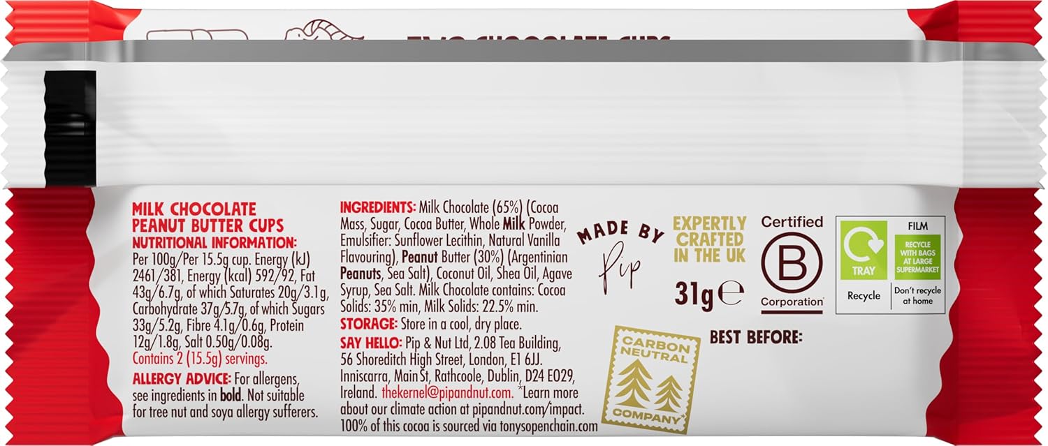 Pip & Nut - Milk Chocolate Peanut Butter Cups (15 Pack - 2 Cups per Pack) | Single Origin Chocolate, Real Peanut Butter, Natural Nut Butter, No Palm Oil, Gluten Free : Amazon.co.uk: Grocery