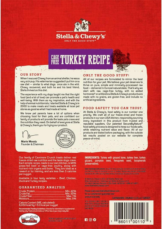 Stella & Chewy'S Freeze-Dried Raw Carnivore Crunch Cage-Free Turkey Recipe Dog Treats – 3.25 Oz. Bag