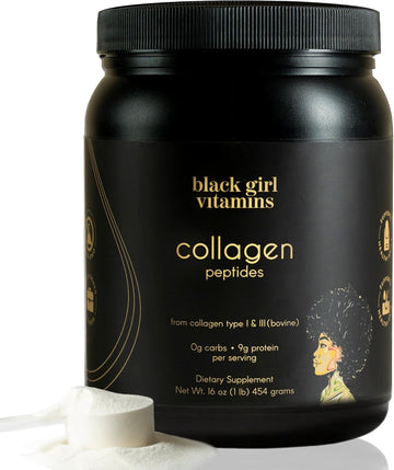 Black Girl Vitamins | Collagen Peptides Powder - Collagen For Skin, Hair & Nails - Unflavoured Hydrolyzed Collagen Powder, Dairy-Free, Gluten-Free Collagen For Women And Men - 16Oz