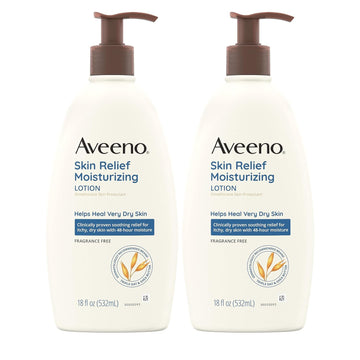 Aveeno Triple Oat Dry Skin Relief Moisturizing Lotion, Fragrance-Free, Skin Protectant, Twin Pack, 2 X 18 Fl. Oz