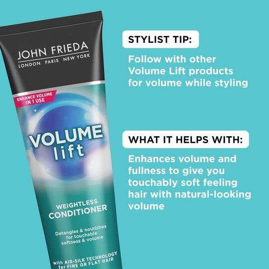 John Frieda Volume Lift Hair Conditioner, Safe For Color-Treated Hair, For Fine Or Flat Hair, 8.45 Ounces (Pack Of 2)