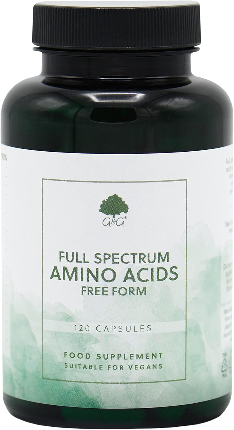 Full Spectrum Amino Acids Capsules | Bcaa | Free Form Amino Acids | 120 Vegan Capsules | G&G Vitamins- 120 Capsules