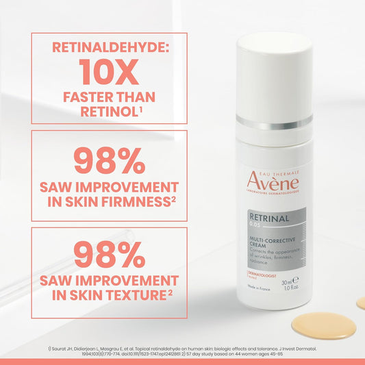 Avène Retrinal 0.05% Multi-Corrective Cream, Anti-Aging Face Cream, Powered By Retinaldehyde + Niacinamide + Hyaluronic Acid, Retinal Visibly Reduces Fine Lines & Wrinkles, 1 Fl Oz