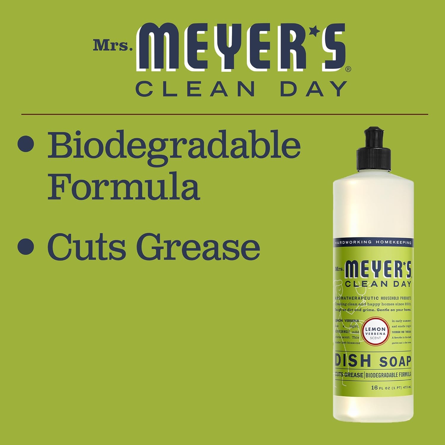 Mrs. Meyer'S Clean Day Liquid Dish Soap, Biodegradable Formula, Lemon Verbena, 16 Fl. Oz