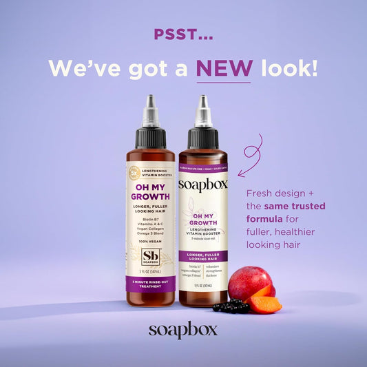 Soapbox Oh My Growth, Lengthening Vitamin Booster Treatment For All Hair Types With Biotin, Vegan Collagen & Vitamins A & C, Paraben & Cruelty Free, For Thicker, Fuller Hair For Men & Women (5 Oz)