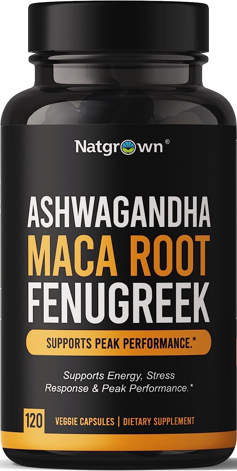 Natgrown Ashwagandha Maca Root Fenugreek Extract Capsules Supplement for Men & Women - Vegan Pills - (120 Count)