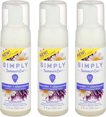 Summer'S Eve Simply Gentle Foaming Wash, Lavender And Chamomile, Ph Balanced, Free From Harsh Chemicals And Dyes, 5 Fl Oz, Pack Of 3