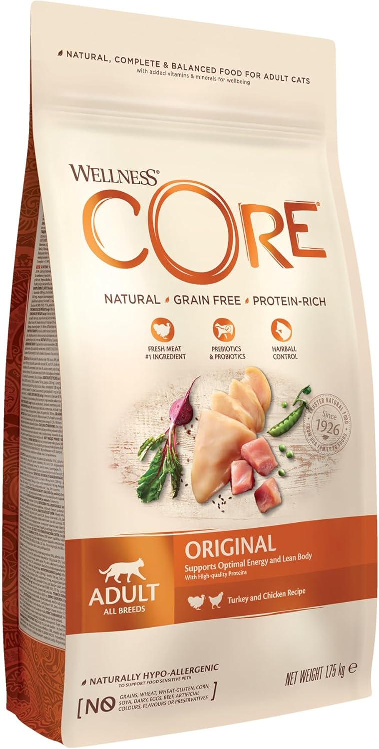 Wellness Core Adult Original, Dry Cat Food, Grain Free Cat Food Dry, High Meat Content, Turkey & Chicken, 1.75 Kg10724