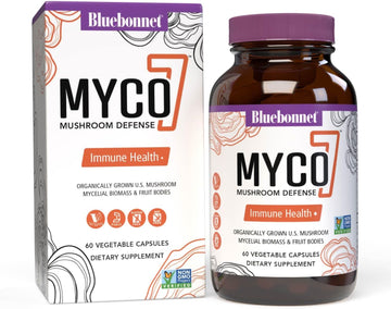 Bluebonnet Nutrition Myco-7 Mushroom Defense ? 7 Organically Grown U.S. Whole, Full-Cycle Mushrooms ? for Immune & Wellness - Soy-Free, Gluten-Free, Non-GMO, Kosher, and Vegan ? 60 Vegetable Capsules