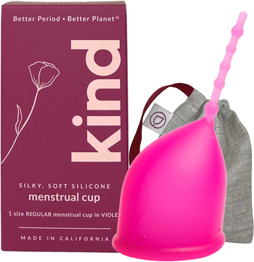 Kind Cup | Menstrual Cups | Period Cup | Easy to use | Comfortable | Soft | Long Stem | Curved | Ergonomic | High Cervix | Low Cervix | Eco Friendly Products | for Beginners | USA (Regular) (Violet)