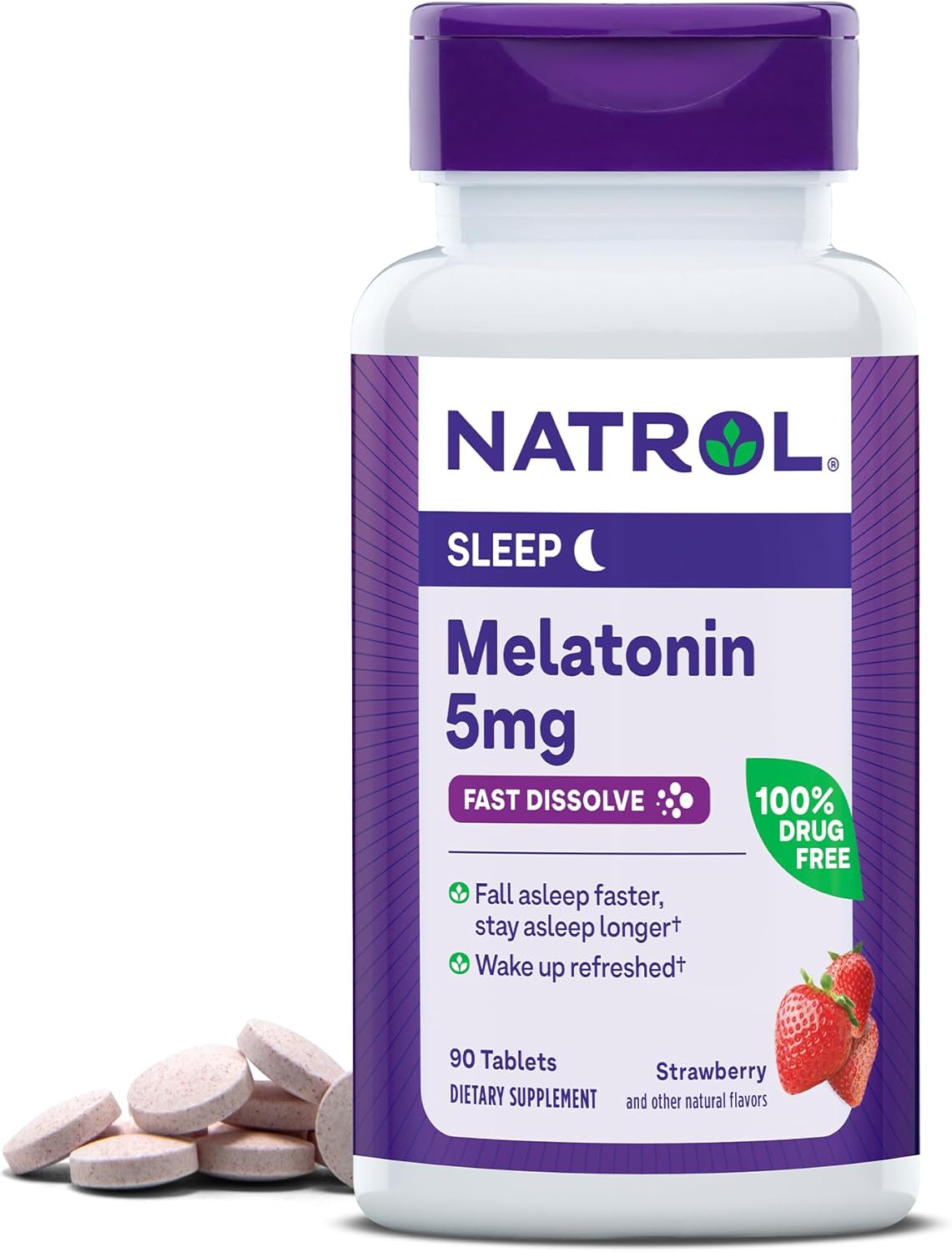 Natrol Fast Dissolve Melatonin 5 Mg, Melatonin Supplements For Restful Sleep, Sleep Support For Adults, 90 Strawberry-Flavored Tablets, Up To A 90 Day Supply