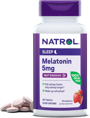 Natrol Fast Dissolve Melatonin 5 Mg, Melatonin Supplements For Restful Sleep, Sleep Support For Adults, 90 Strawberry-Flavored Tablets, Up To A 90 Day Supply