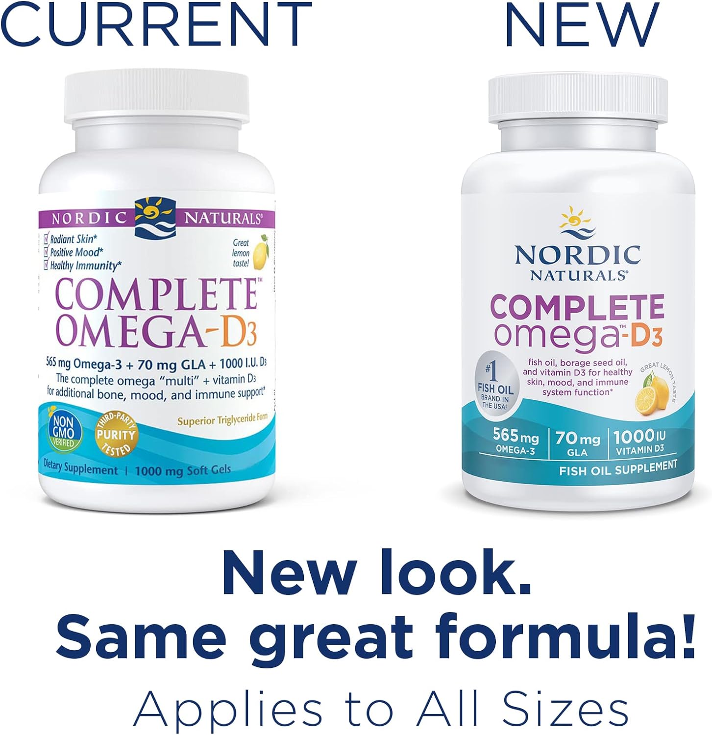 Nordic Naturals Complete Omega-D3, Lemon Flavor - 120 Soft Gels - 565 mg Omega-3 + 70 mg GLA + 1000 IU Vitamin D3 - EPA & DHA - Healthy Skin & Joints, Cognition, Positive Mood - Non-GMO - 60 Servings : Health & Household