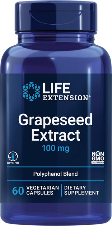 Life Extension Grapeseed Extract 100 Mg – Antioxidant Plant Extracts With Vitamin C, Calcium, Grape Seed Extract, Trans-Resveratrol – Polyphenol Blend - Gluten-Free, Non-Gmo – 60 Capsules
