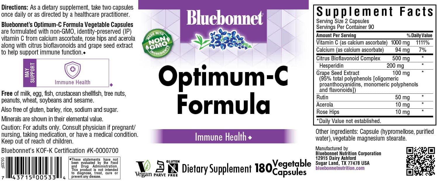 Bluebonnet Optimum C Formula Vegetable Capsules, 180 Count