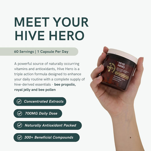 Dr Sosnowski'S Hive Hero Bee Propolis, Royal Jelly, Bee Pollen - Triple Action, Maximum Potency Hive Formula | Vegetable Capsules, 60Ct