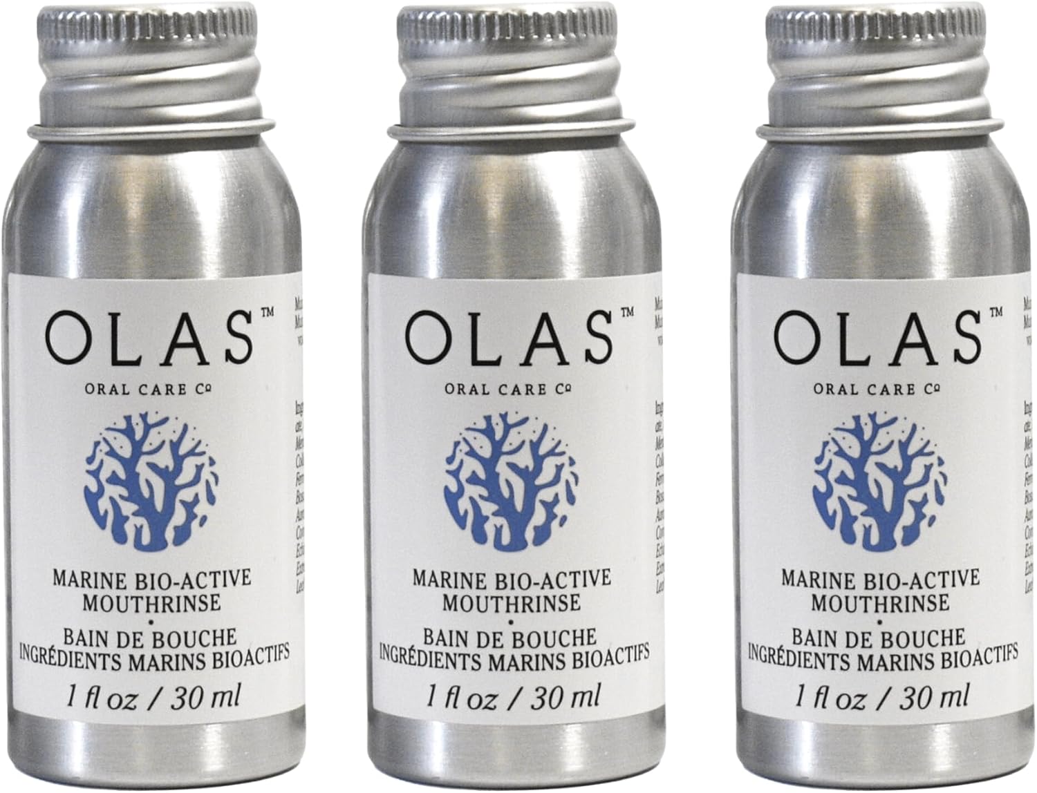 Olas Alcohol Free Mouthwash & Oral Rinse - Marine Bio-Active Mouth Rinse With Essential Oils & Antioxidants For A Healthy Oral Microbiome - Fluoride Free Natural Mouthwash (3 Count, 1 Fl Oz Each)